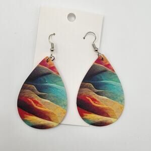 Multi-Colored Faux Leather Teardrop Earrings New Stainless Steel Hooks